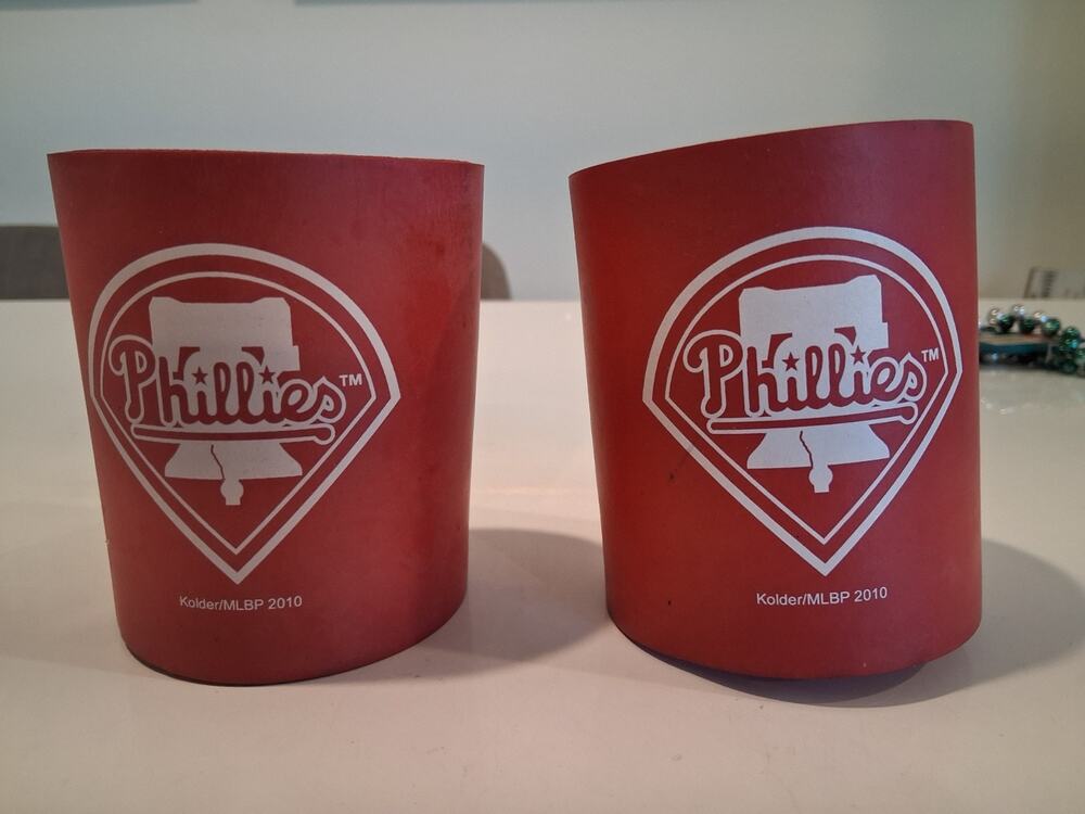 Lot of 2 Philadelphia Phillies MLB Can Coolers Koozies Red Kolder 2010 Vintage